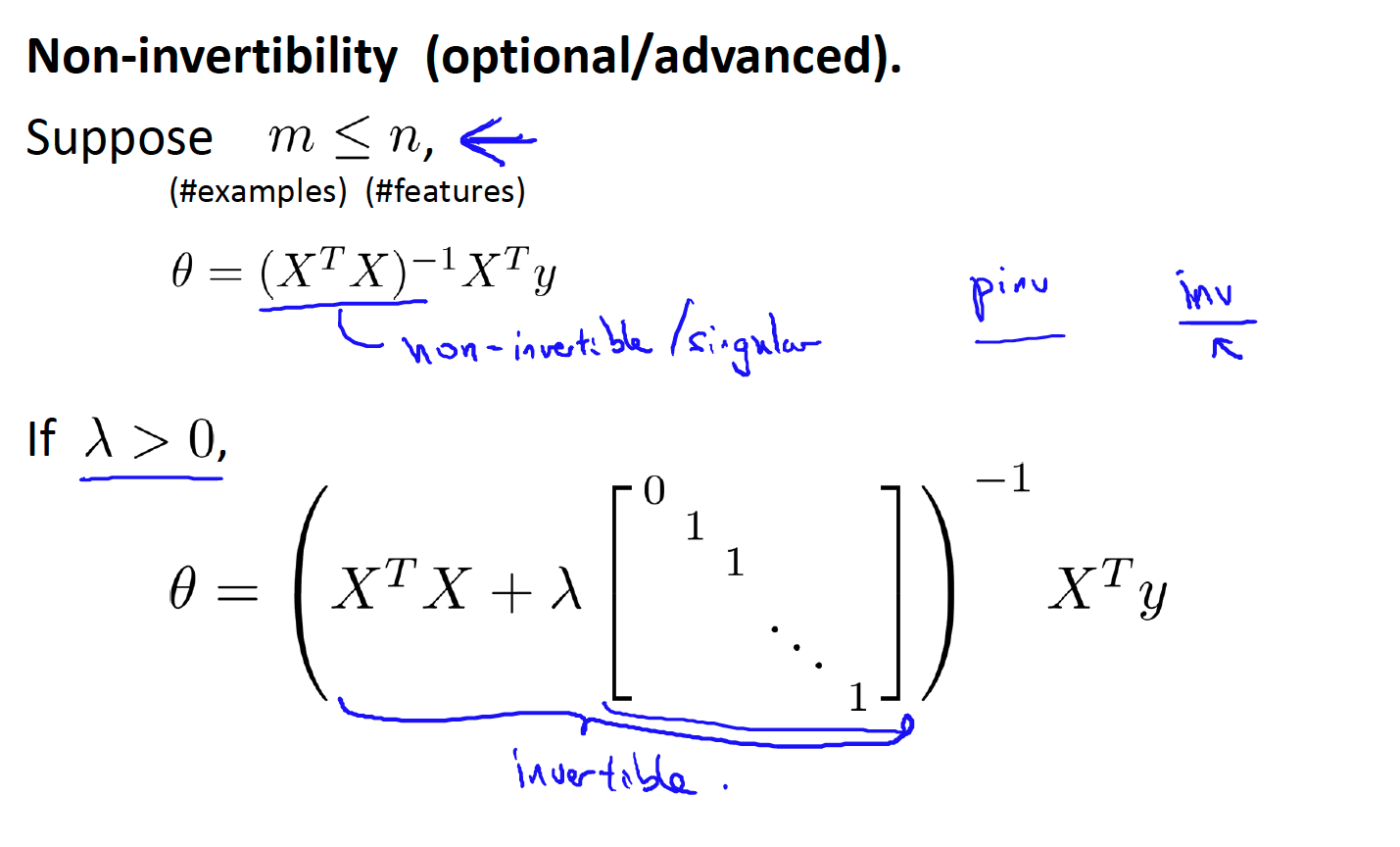 non-invertibility-normal-equation